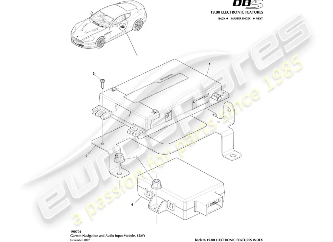 aston martin dbs (2012) garmin navigation, 12my parts diagram