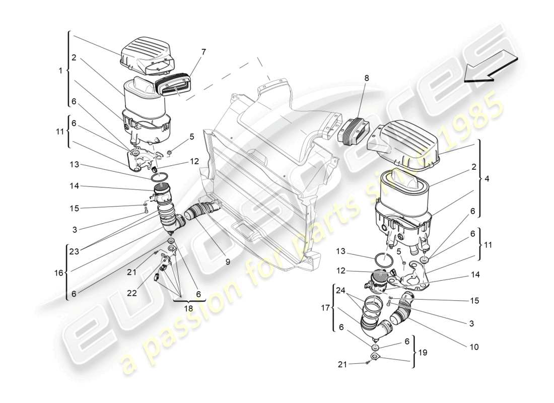 maserati ghibli (2015) air filter, air intake and ducts parts diagram