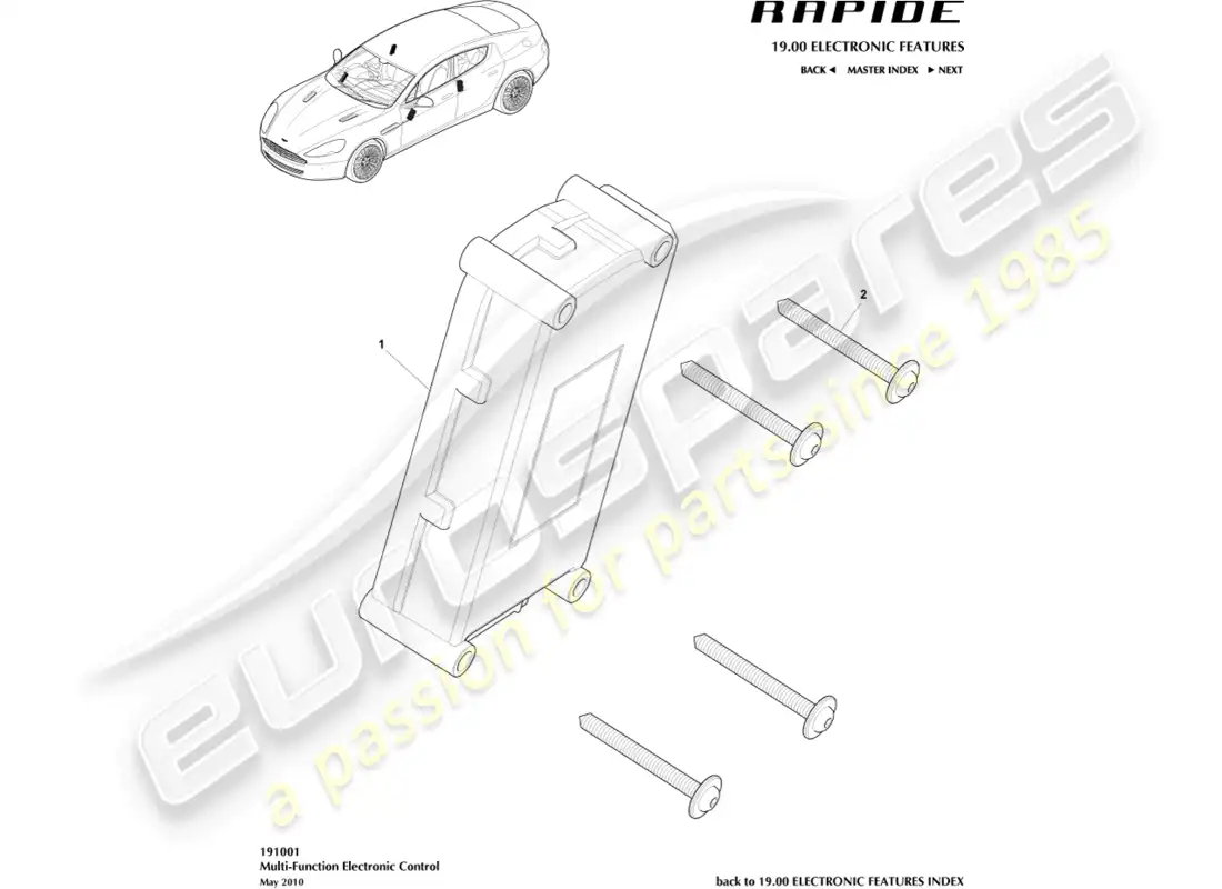 aston martin rapide (2016) multi-function control parts diagram