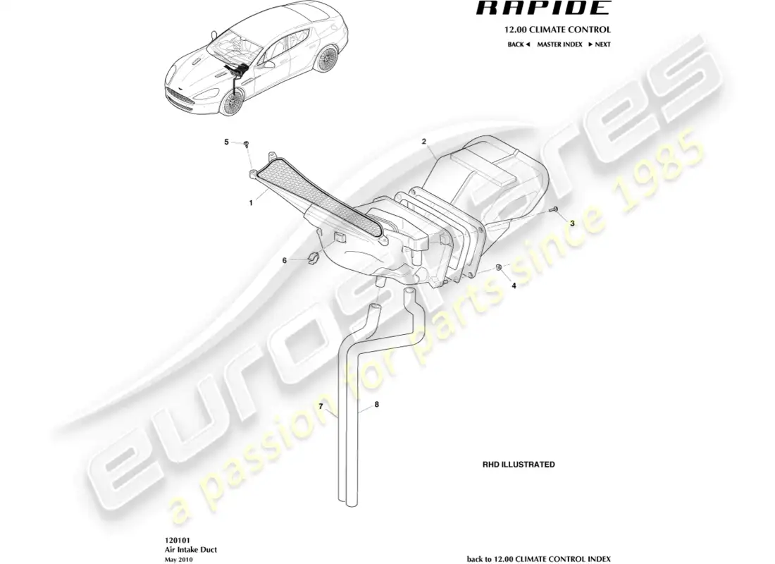 aston martin rapide (2016) air intake components parts diagram