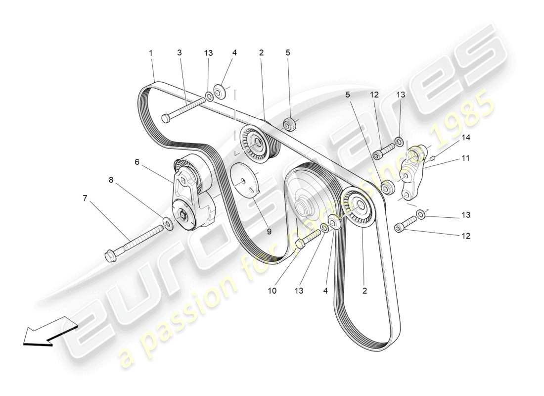 maserati ghibli (2016) auxiliary device belts parts diagram