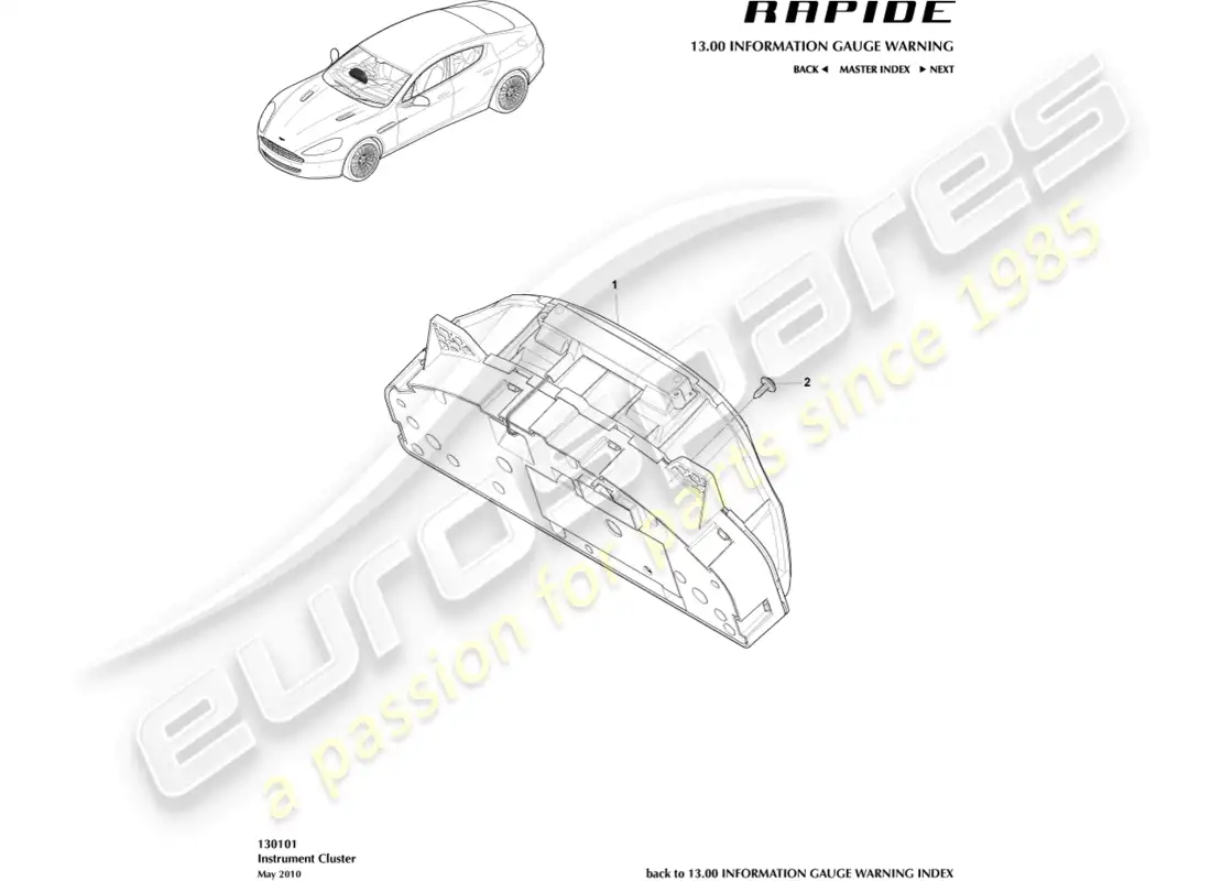 aston martin rapide (2012) instrument cluster parts diagram