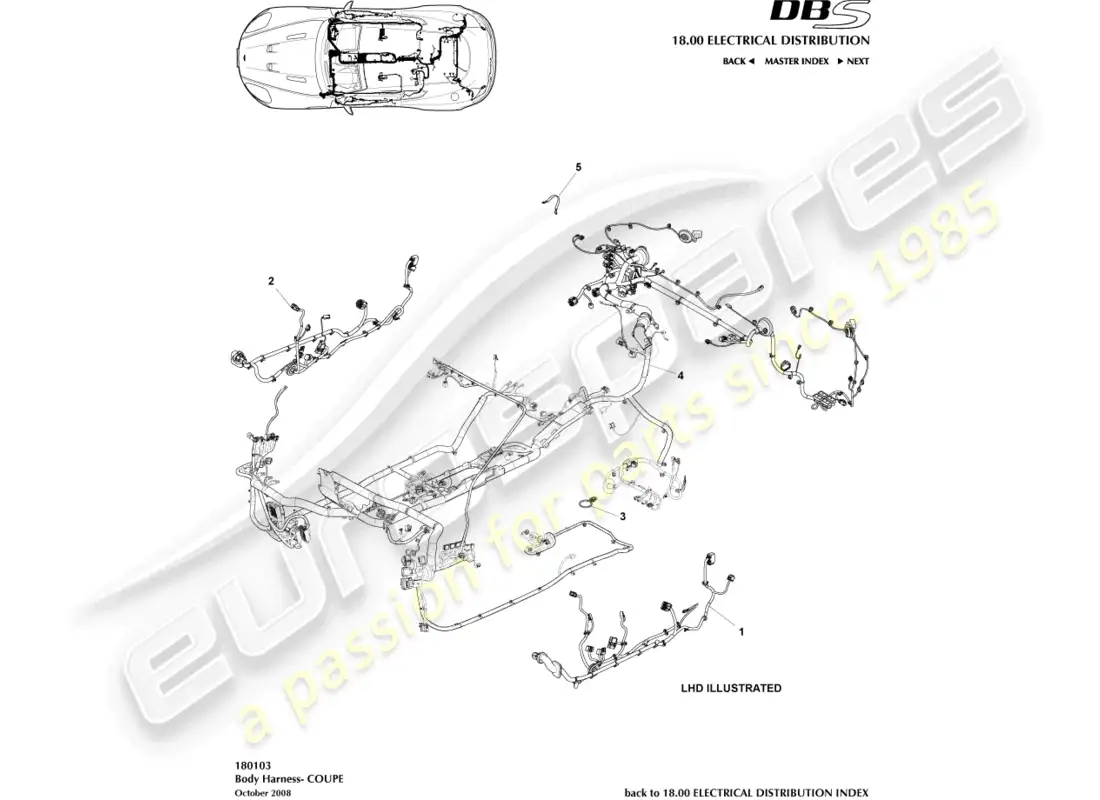 aston martin dbs (2012) body harness, coupe parts diagram