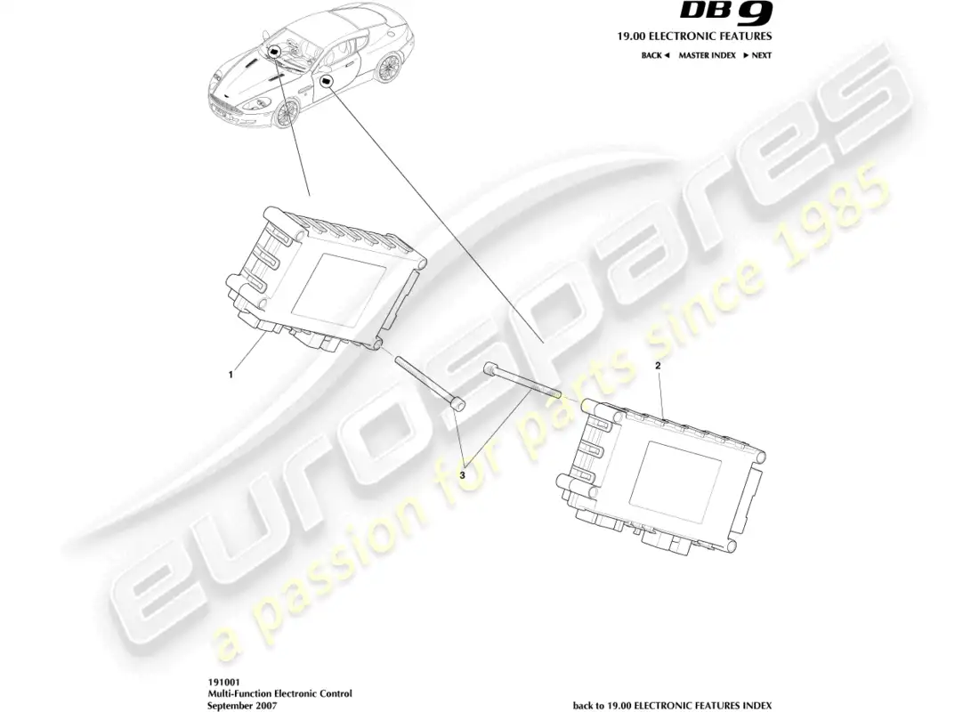 aston martin db9 (2004) multi-function control parts diagram