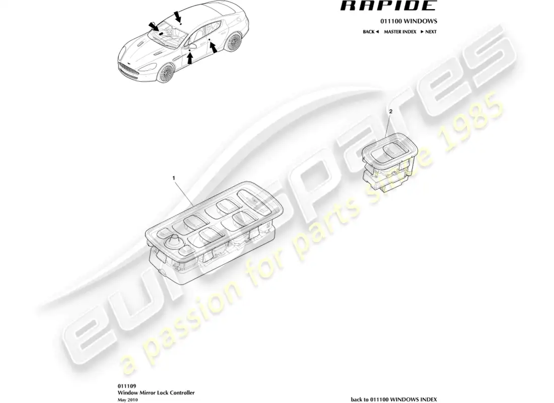 aston martin rapide (2010) window control switch parts diagram