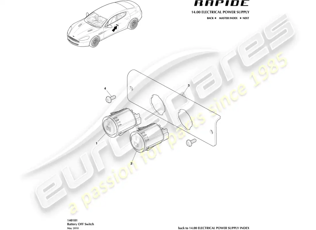 aston martin rapide (2012) battery off switch parts diagram