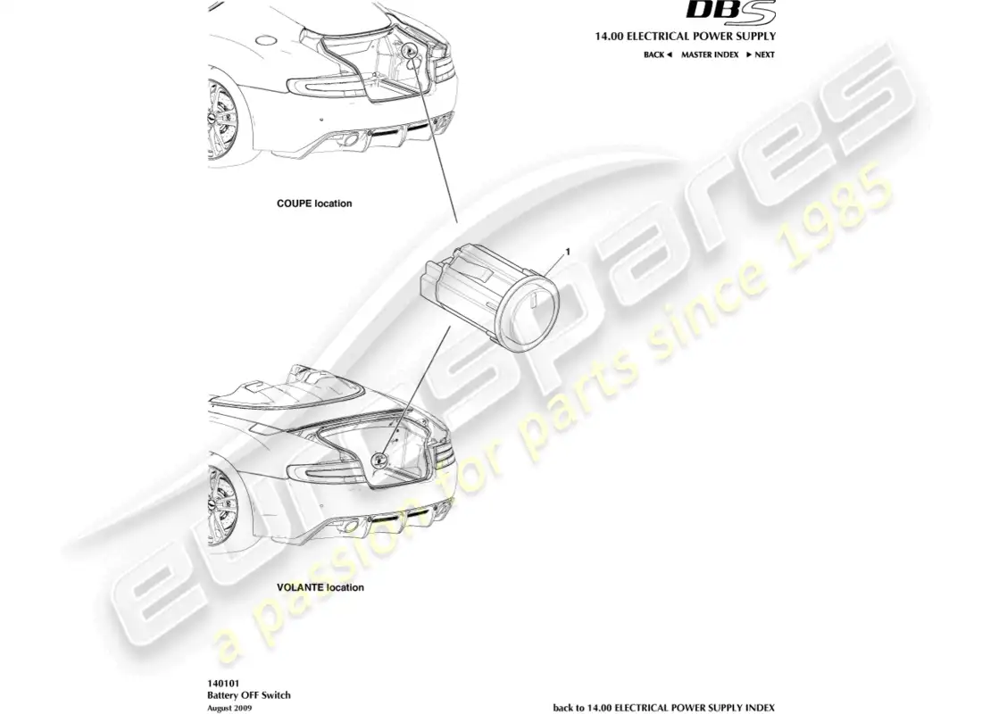 aston martin dbs (2013) battery off switch parts diagram
