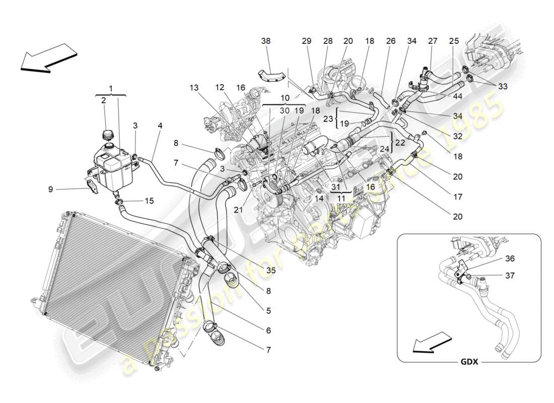 maserati levante (2017) cooling system: nourice and lines part diagram