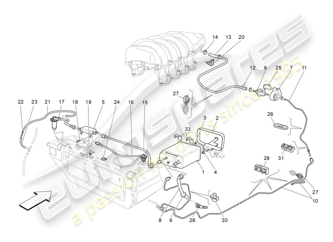 maserati granturismo mc stradale (2011) fuel vapour recirculation system part diagram