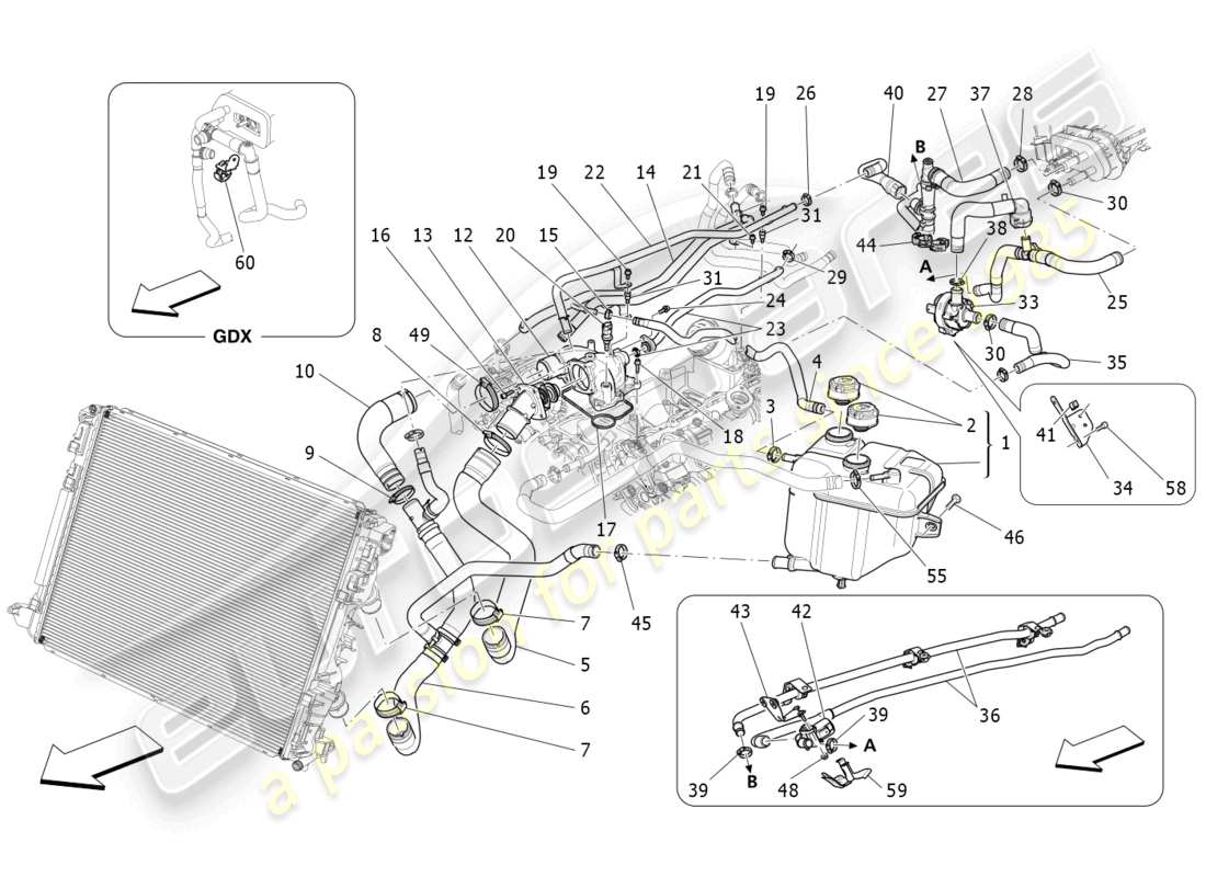 maserati levante trofeo (2020) cooling system: nourice and lines parts diagram