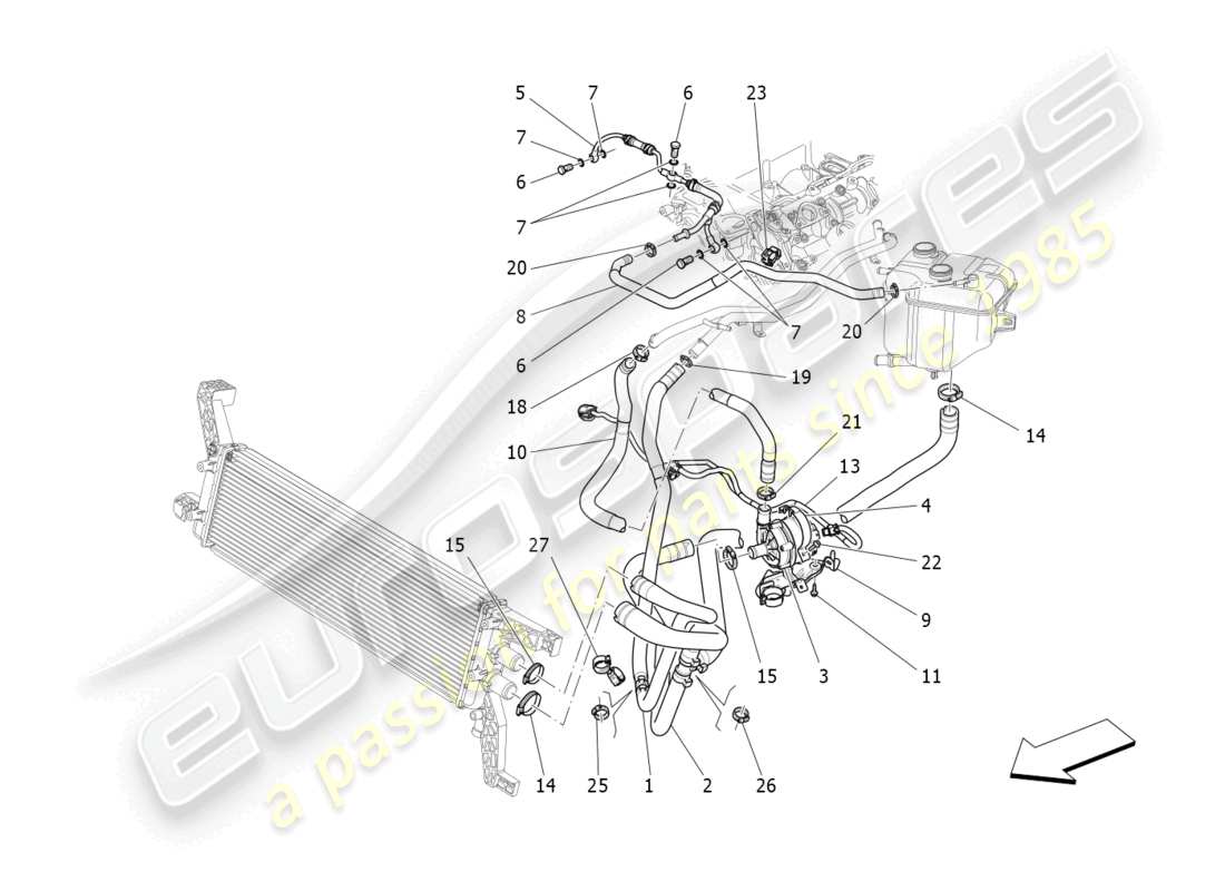 maserati levante trofeo (2020) cooling system: nourice and lines parts diagram
