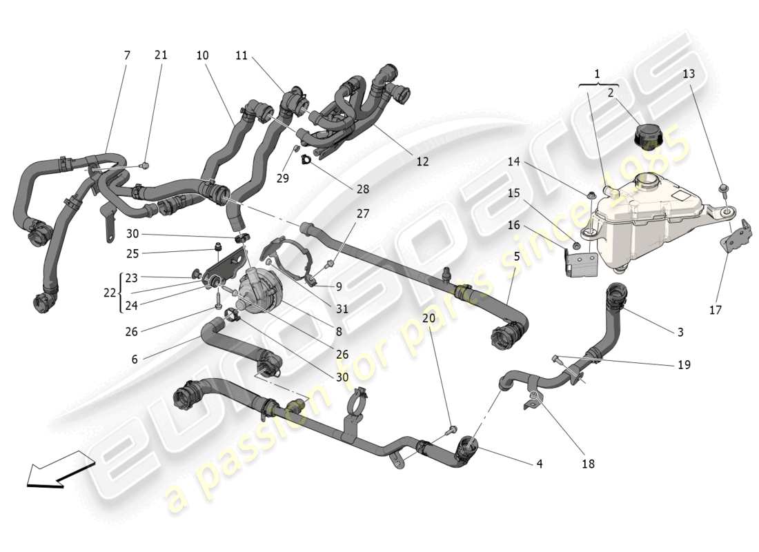maserati grecale gt (2023) cooling system: nourice and lines part diagram