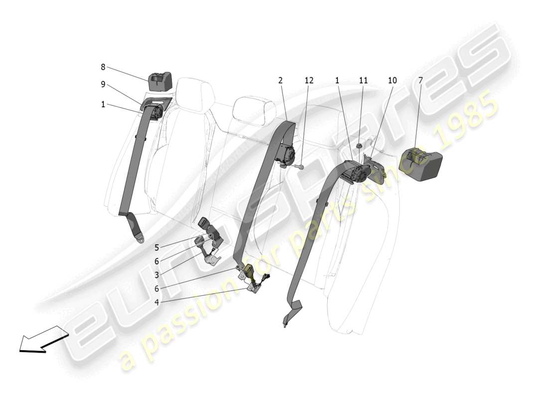 maserati grecale gt (2023) rear seat belts part diagram