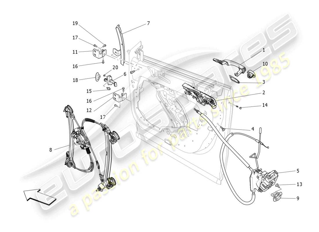 maserati levante (2018) front doors: mechanisms part diagram