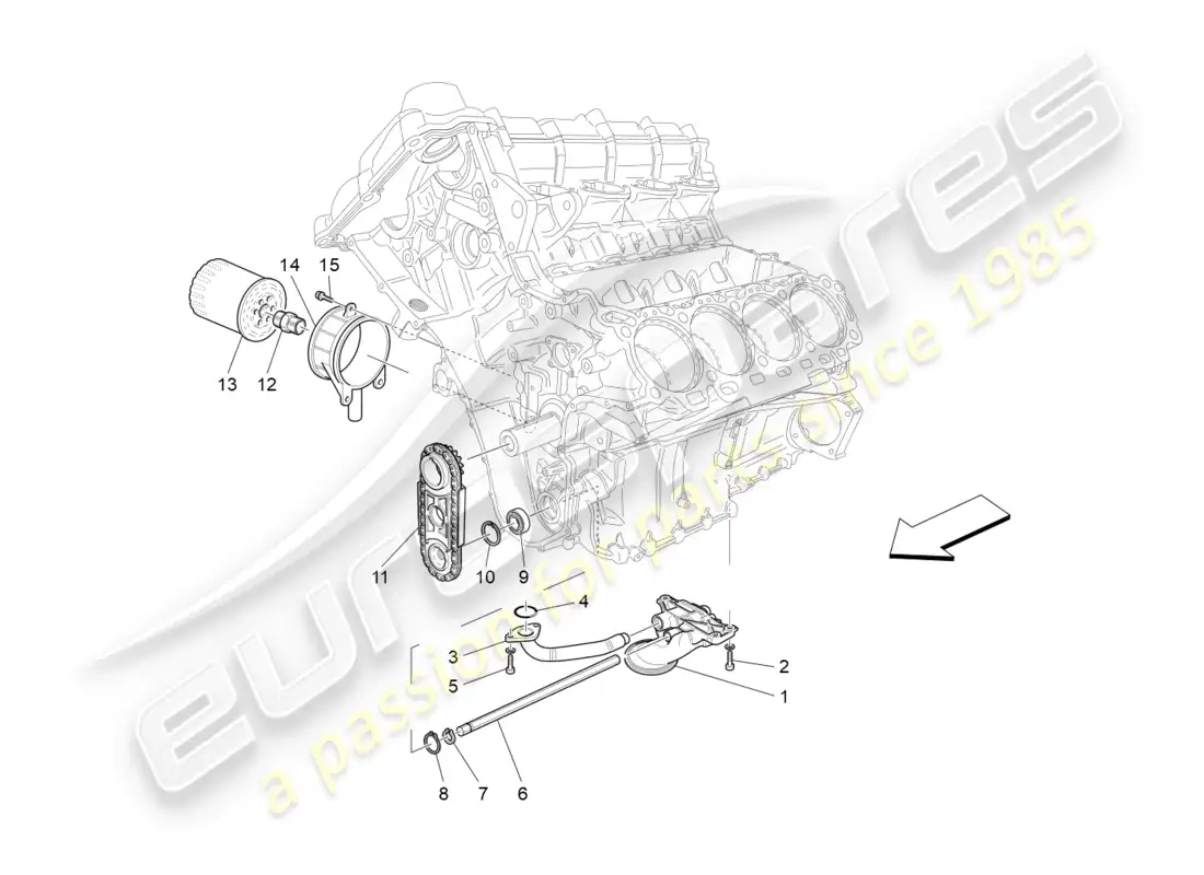 maserati granturismo (2010) lubrication system: pump and filter parts diagram