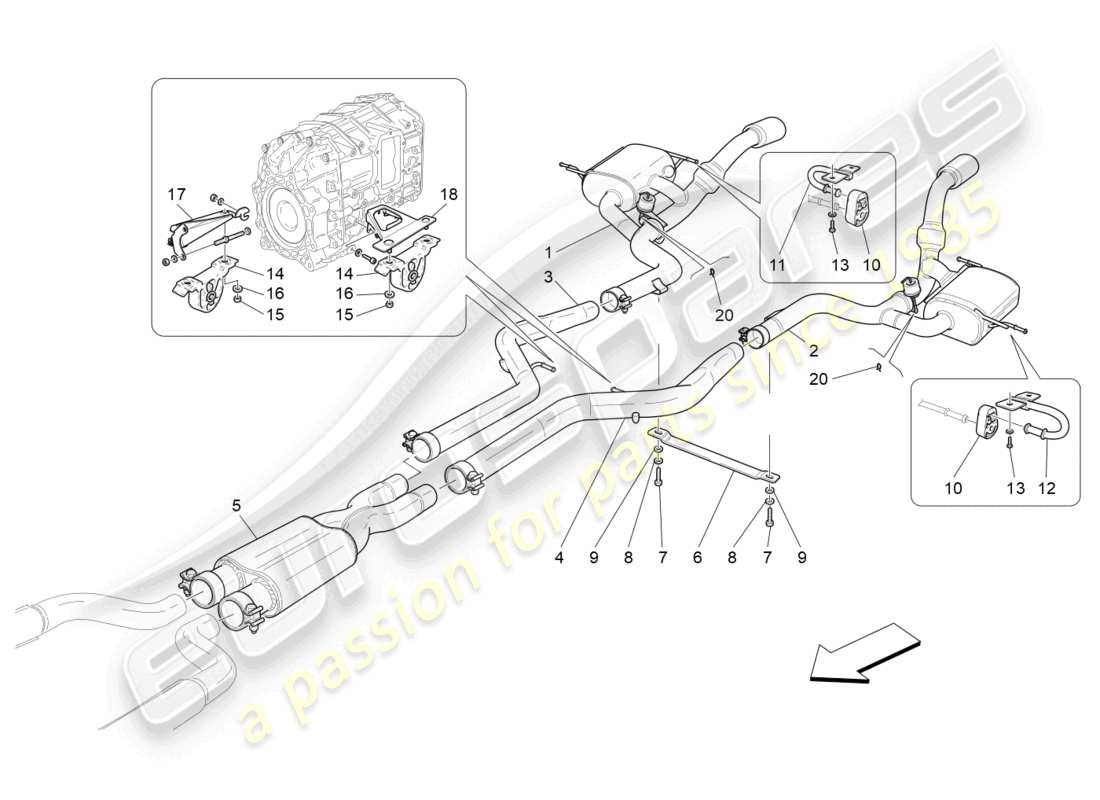 maserati granturismo mc stradale (2012) silencers part diagram