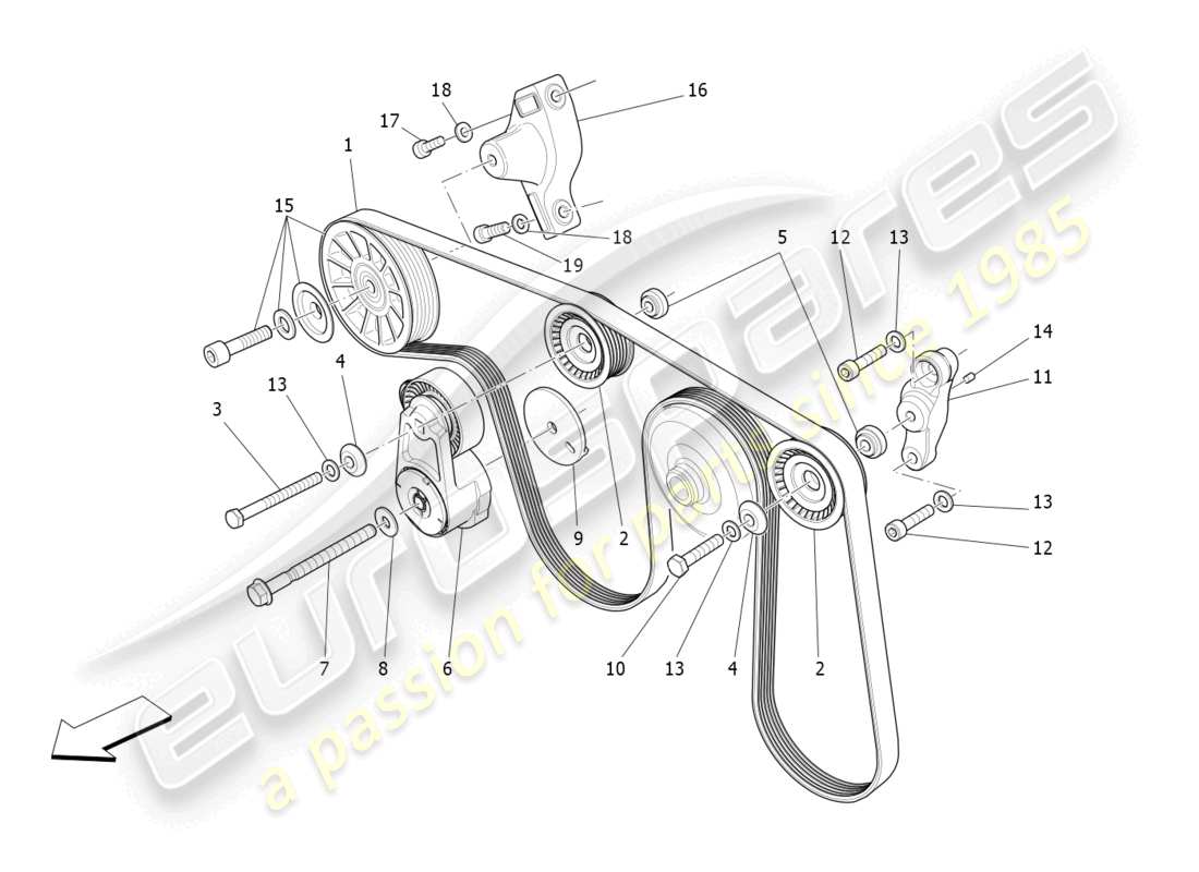 maserati quattroporte (2018) auxiliary device belts parts diagram