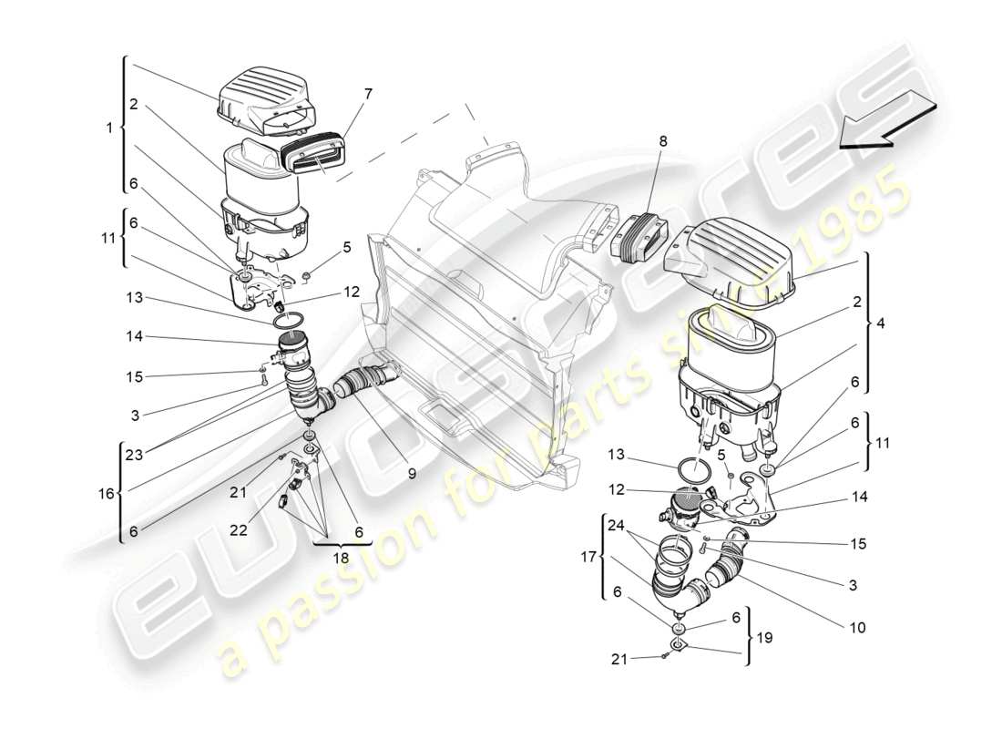 maserati quattroporte (2018) air filter, air intake and ducts parts diagram