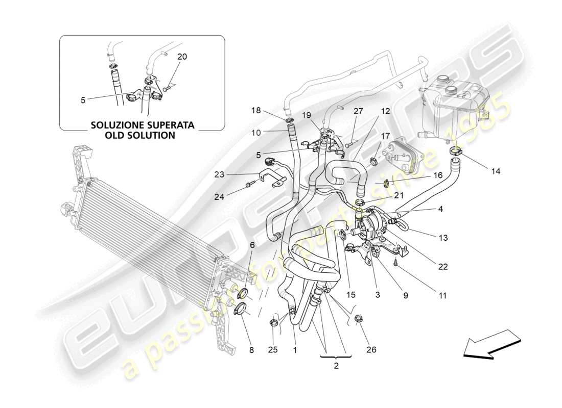 maserati levante modena (2022) cooling system: nourice and lines part diagram