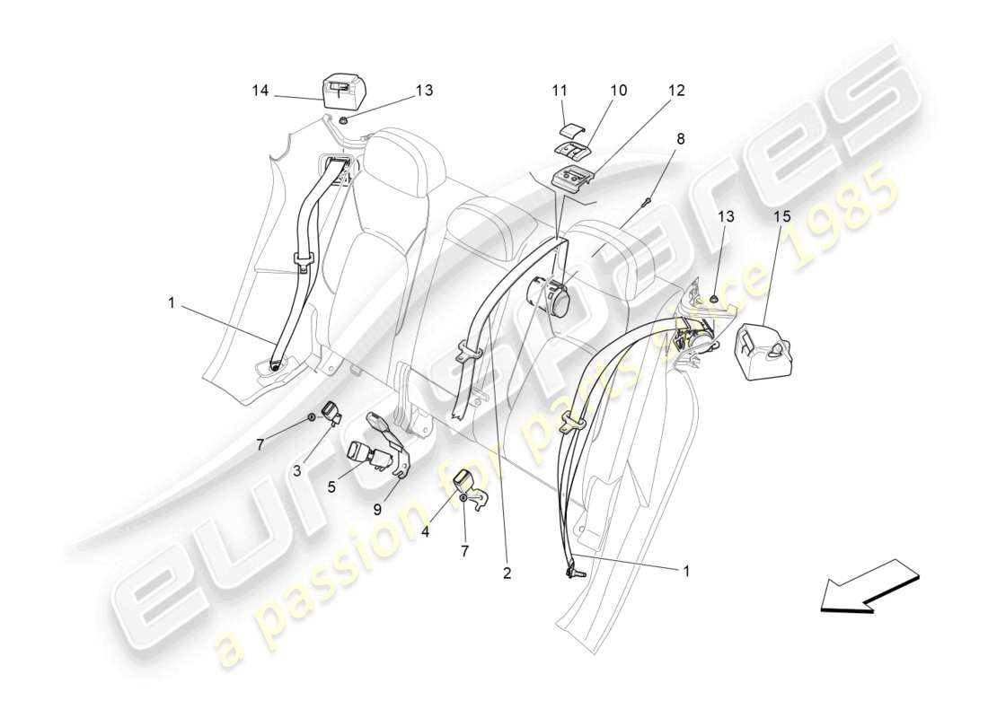 maserati levante modena (2022) rear seat belts part diagram