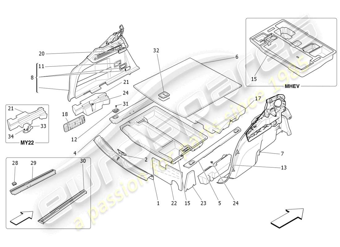 maserati levante modena (2022) luggage compartment mats part diagram