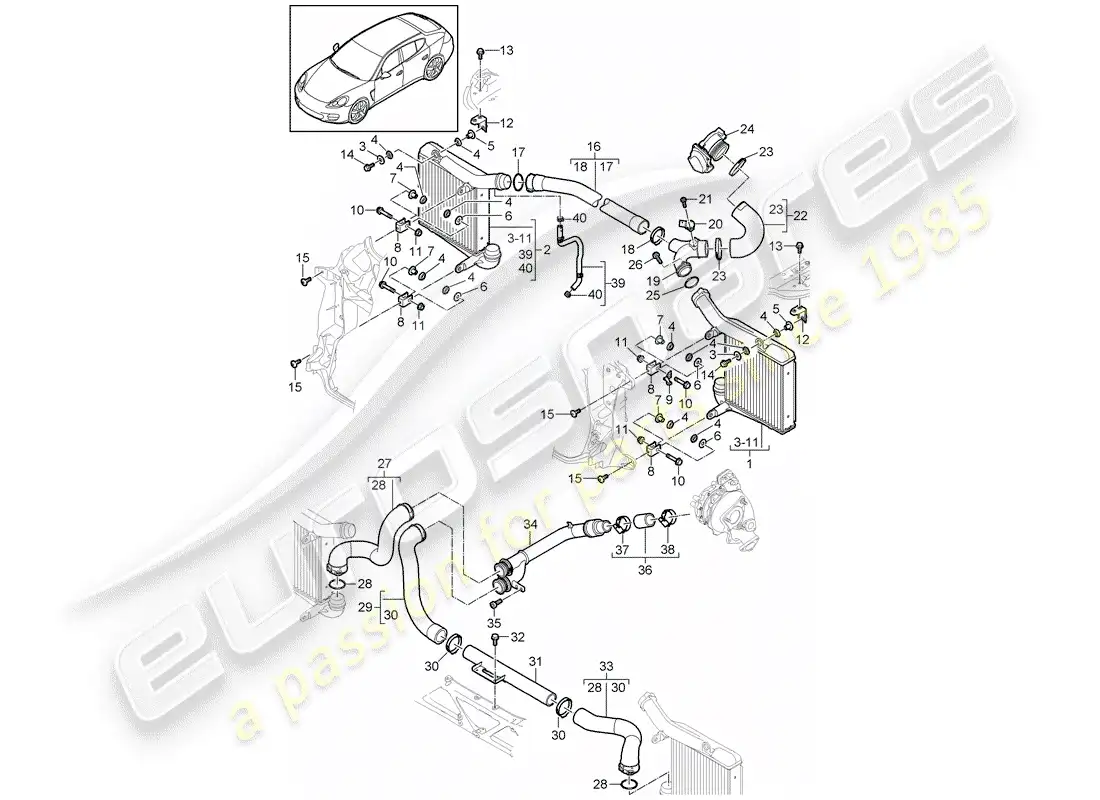 porsche 2016 (panamera 970) charge air cooler parts diagram