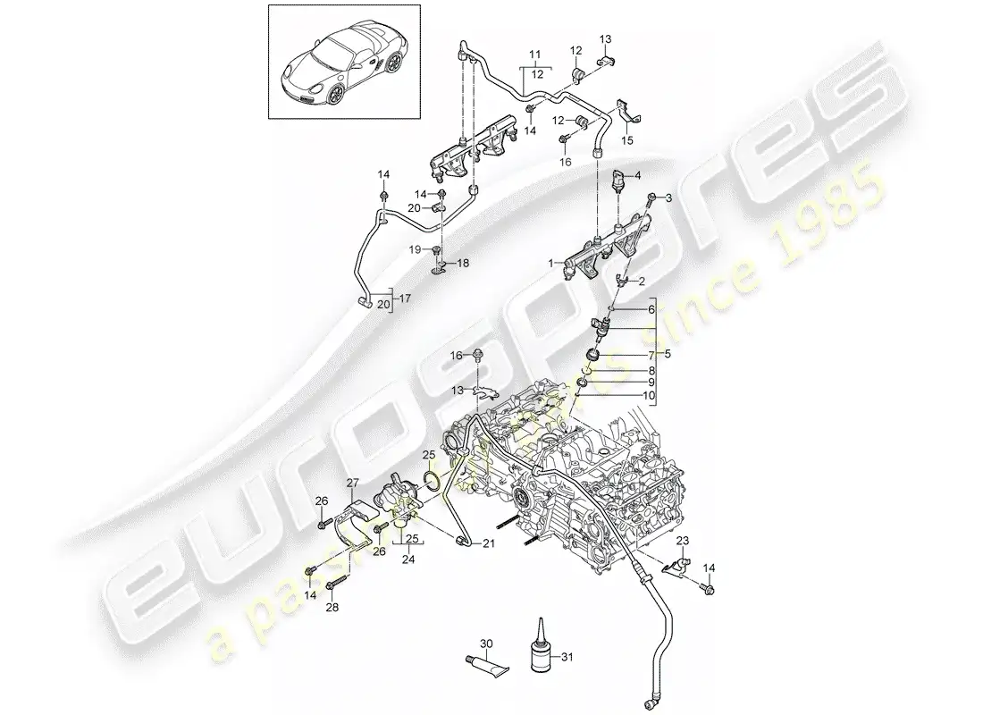 porsche 2010 (987 boxster) fuel collection pipe parts diagram