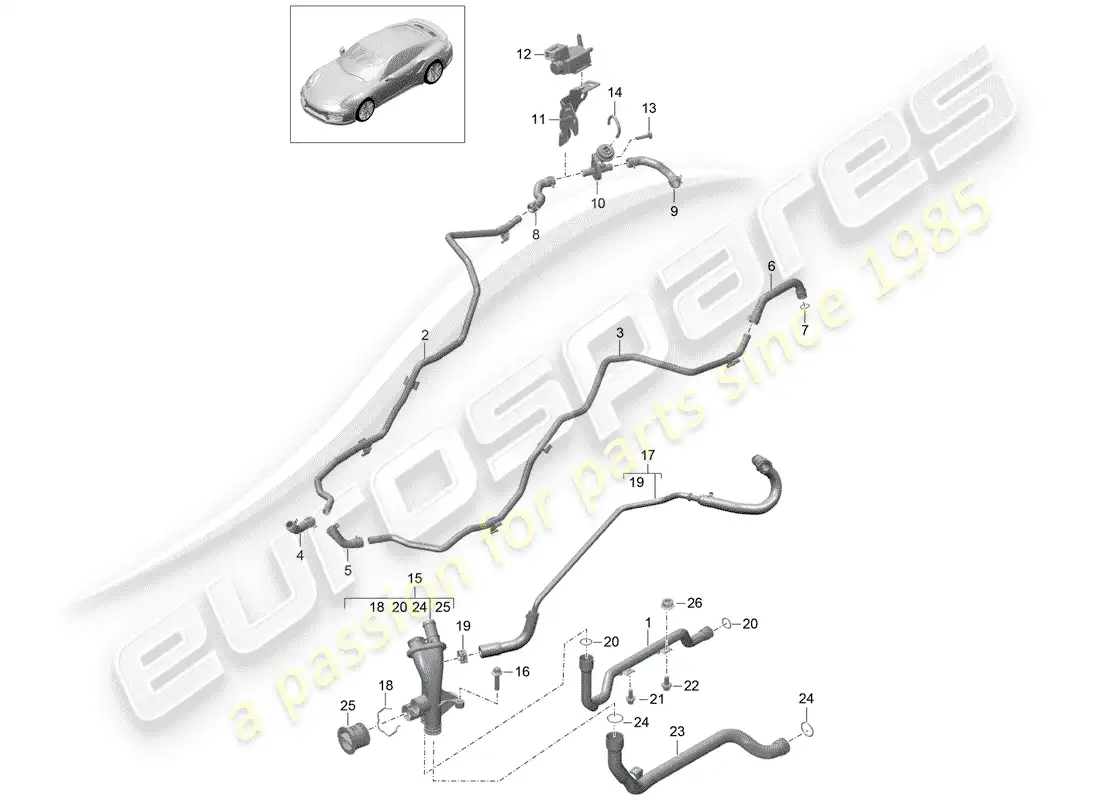 porsche 2017 (991-2 turbo) water pipe part diagram