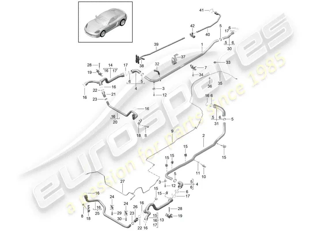 porsche 2020 (718 cayman) water cooling parts diagram