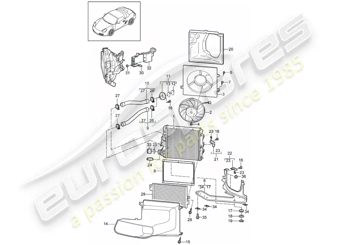 porsche 2010 (987 boxster) water cooling 3 parts diagram