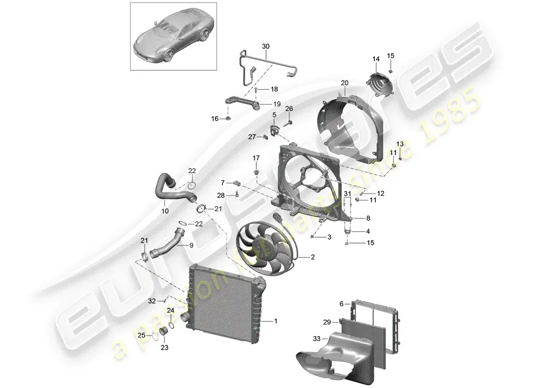 porsche 2013 (991-1) water cooling 3 parts diagram