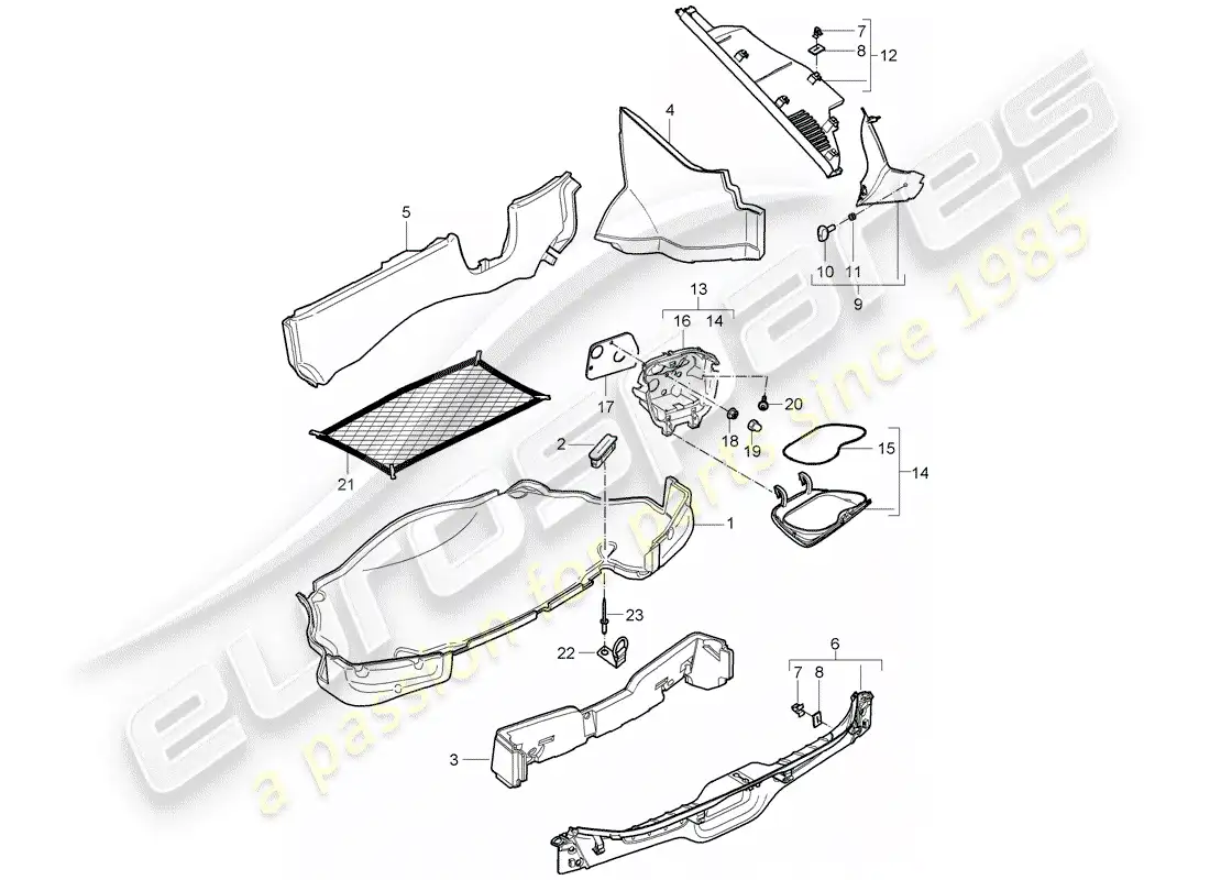 porsche 2008 (987 cayman) luggage compartment parts diagram