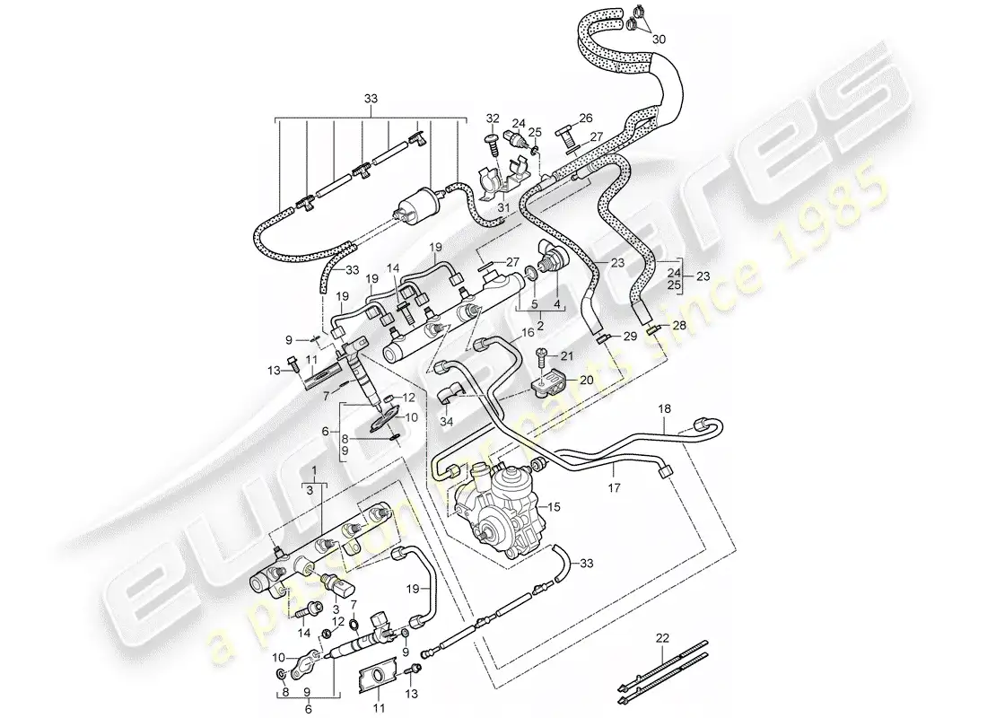 porsche 2009 (cayenne e1 9pa) fuel collection pipe part diagram
