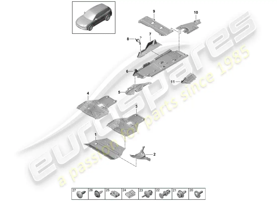 porsche 2020 (cayenne e3 9ya/9yb) lining parts diagram