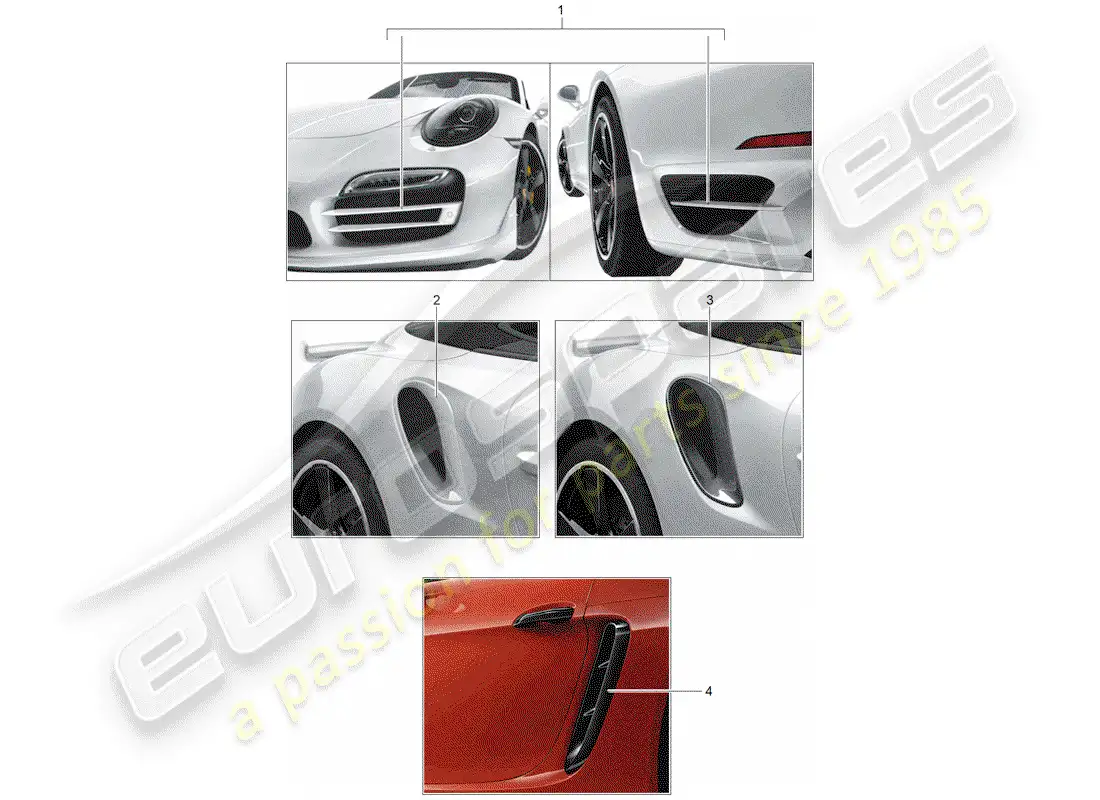 porsche 2020 (tequipment 98x/99x) trim for air inlet part diagram