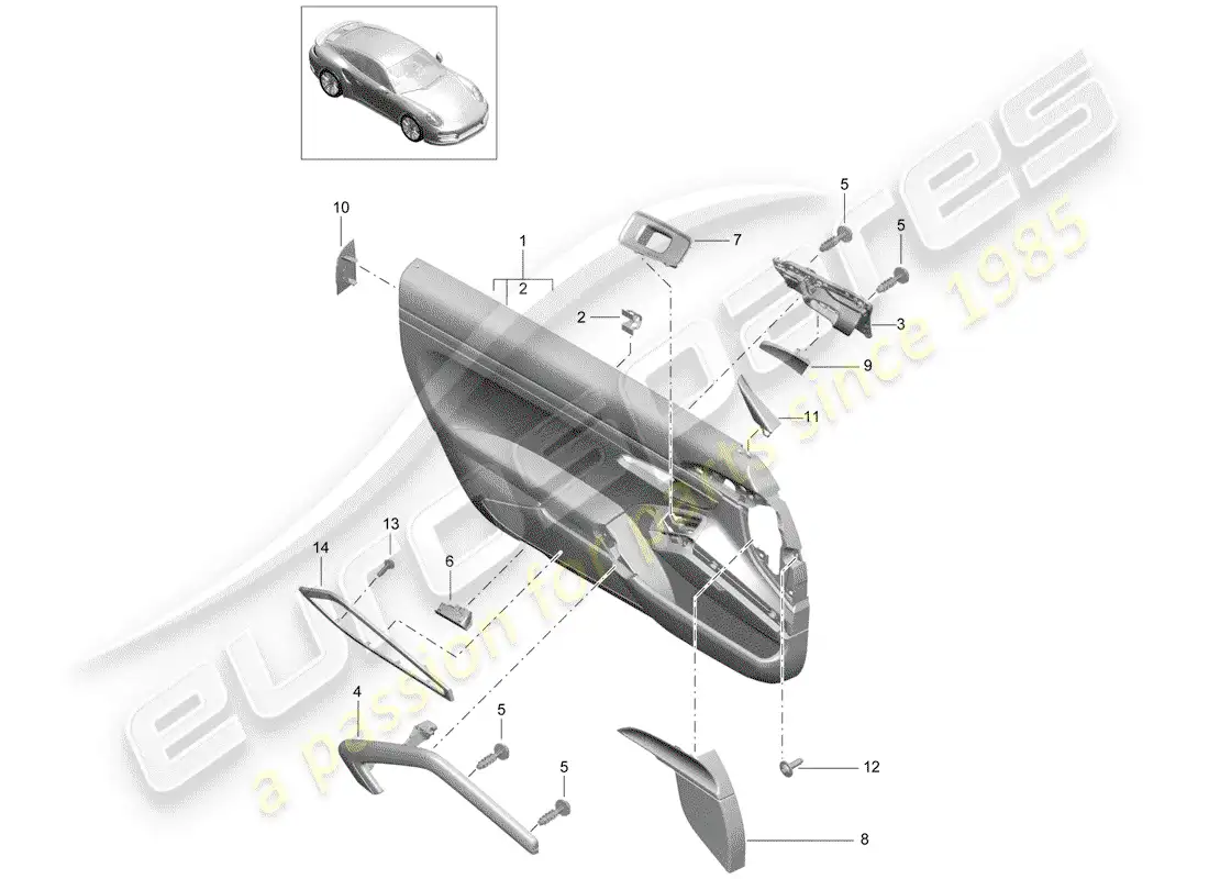 porsche 2017 (991-2 turbo) door panel part diagram