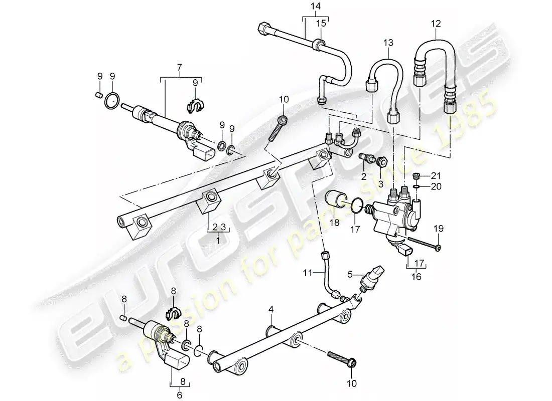 porsche 2009 (cayenne e1 9pa) fuel collection pipe part diagram