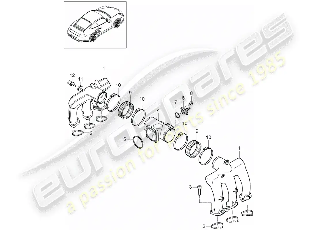 porsche 2012 (997-2 turbo / gt2 rs) intake air distributor part diagram