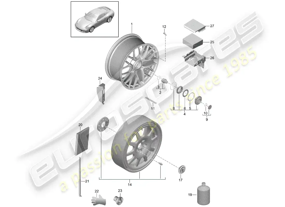 porsche 2019 (991-2) alloy wheel parts diagram