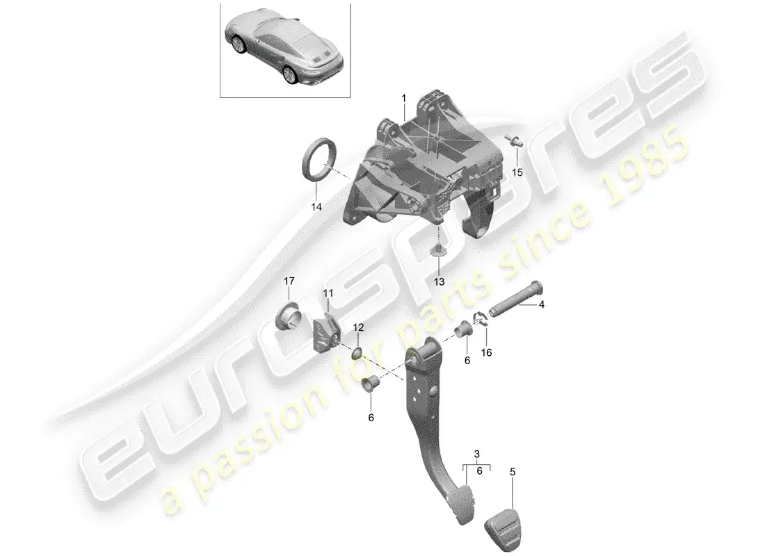 porsche 2016 (991-1 turbo) brake and acc. pedal assembly parts diagram