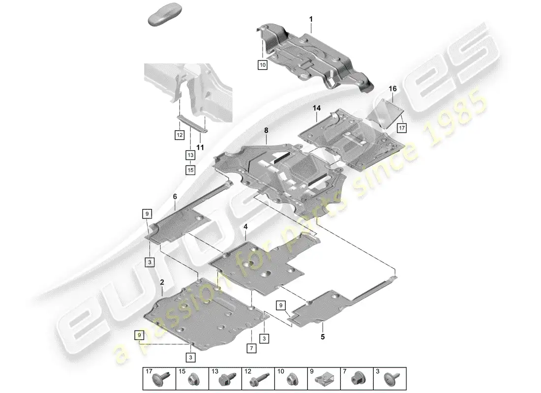 porsche 2020 (718 boxster spyder) underbody lining parts diagram