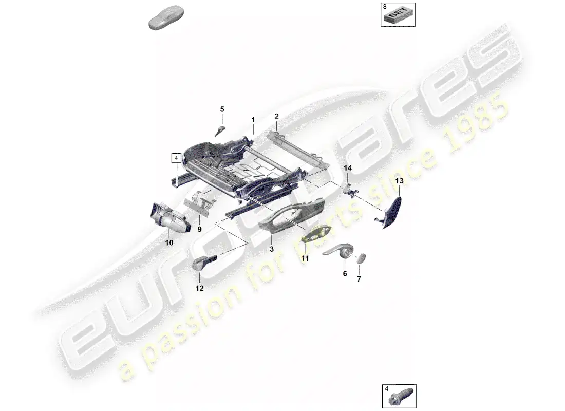 porsche 2020 (718 boxster spyder) seat frame parts diagram