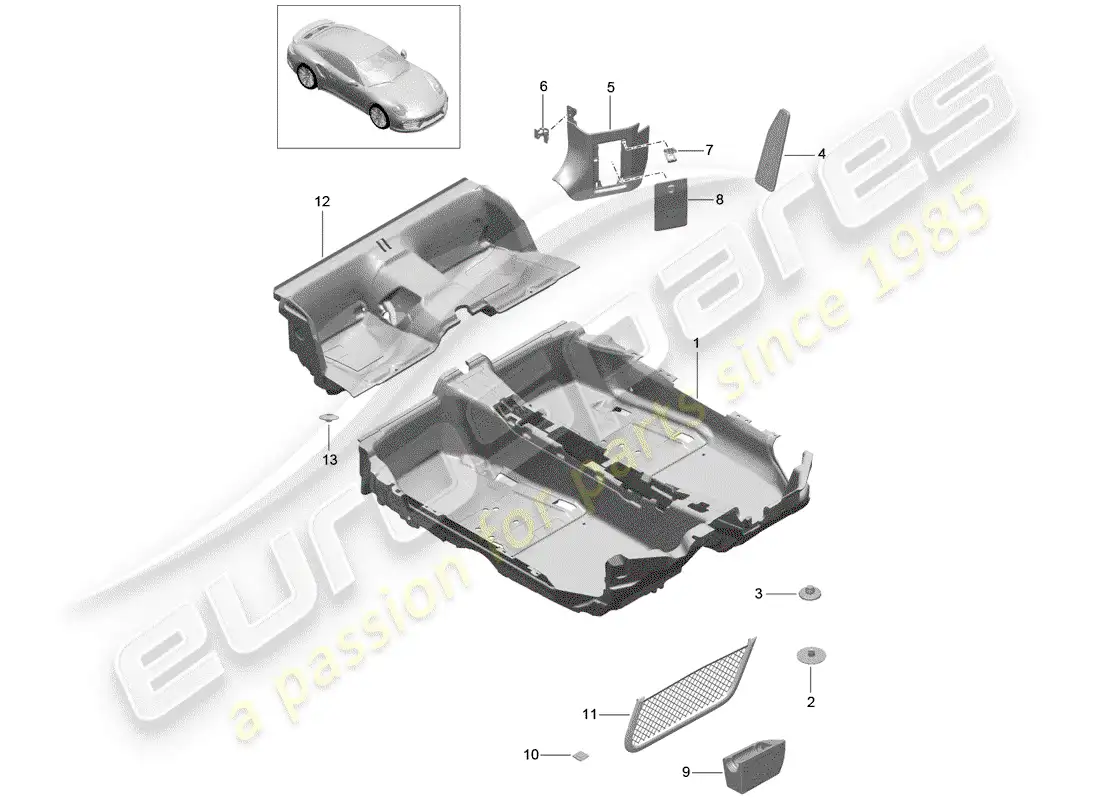 porsche 2016 (991-1 turbo) floor cover parts diagram