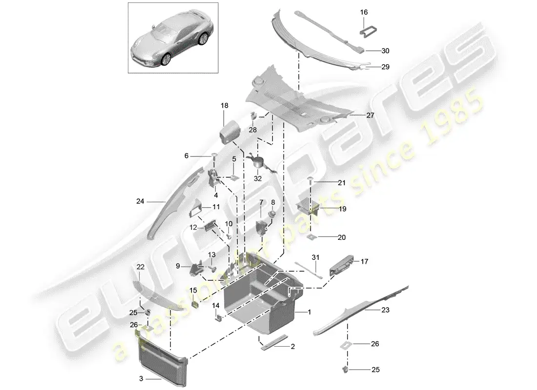 porsche 2016 (991-1 turbo) boot lining parts diagram