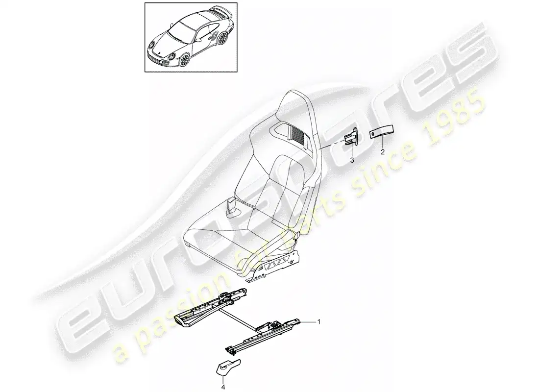 porsche 2011 (997-2 turbo / gt2 rs) seat parts diagram