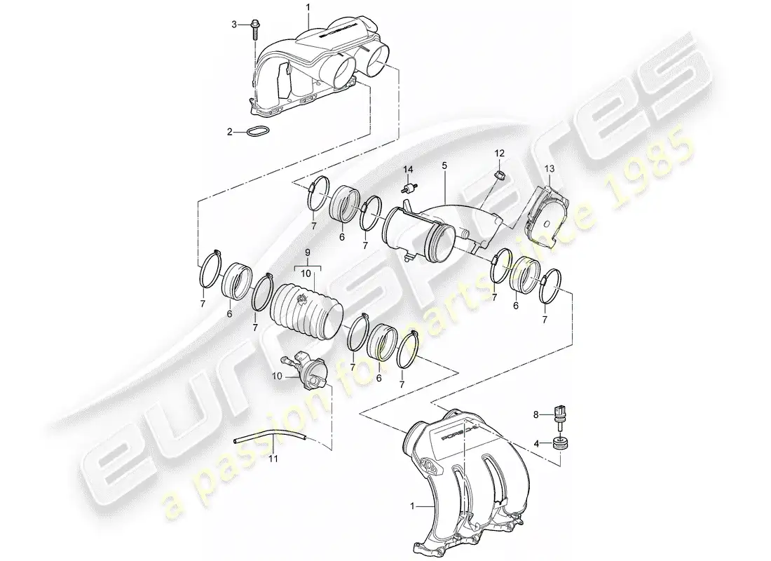 porsche 2008 (987 cayman) intake air distributor parts diagram