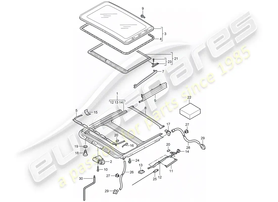 porsche 2009 (cayenne e1 9pa) sunroof part diagram