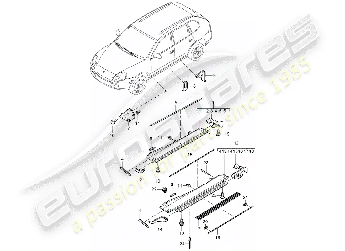 porsche 2009 (cayenne e1 9pa) trims part diagram