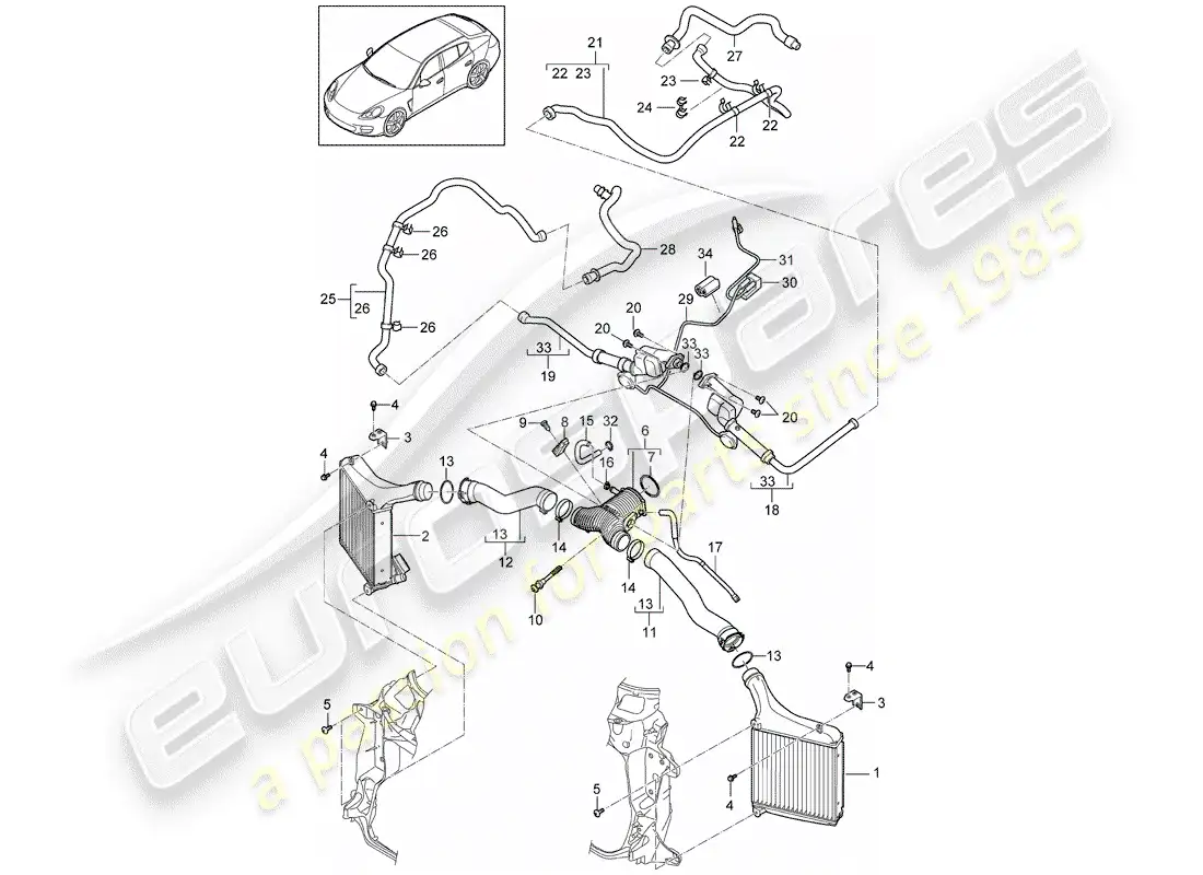 porsche 2012 (panamera 970) charge air cooler parts diagram