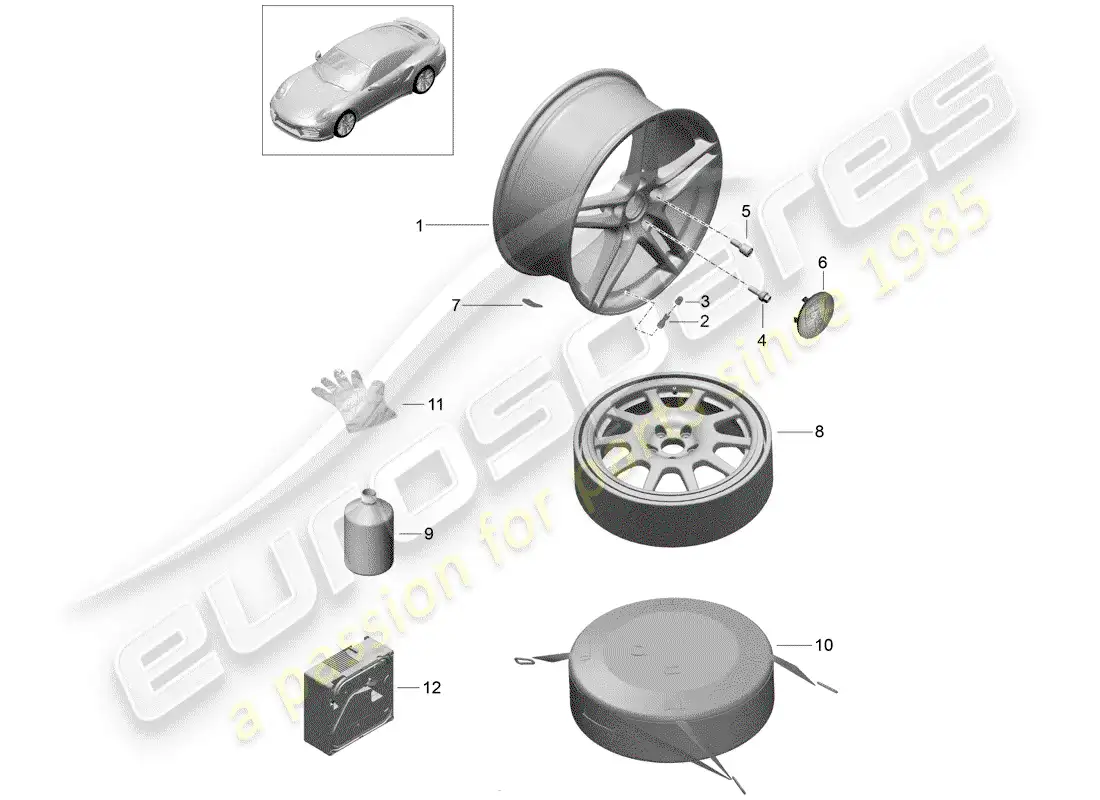 porsche 2017 (991-2 turbo) alloy wheel parts diagram
